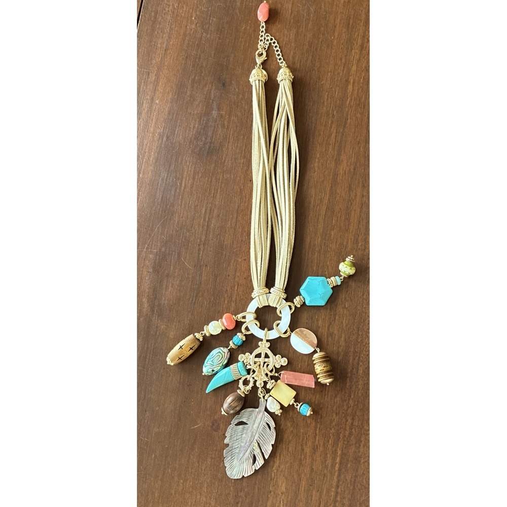 Chico's Boho Faux Turquoise Coral Tassel Fashion Necklace